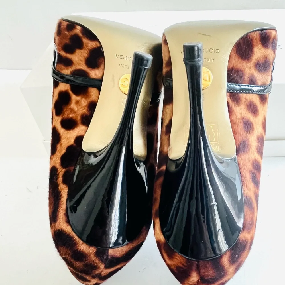 Dolce & Gabbana calf hair tan black animal print heels 38